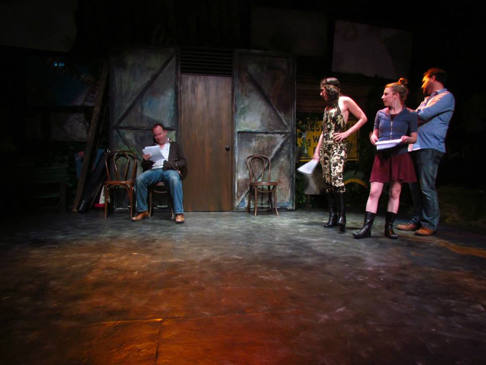 Audition waiting room. (L-R: Scott Golden as "Grady," Carrie Keranen as "Hillary," Julia Griswold as "Alice" and Bryan Bellomo as "Martin")