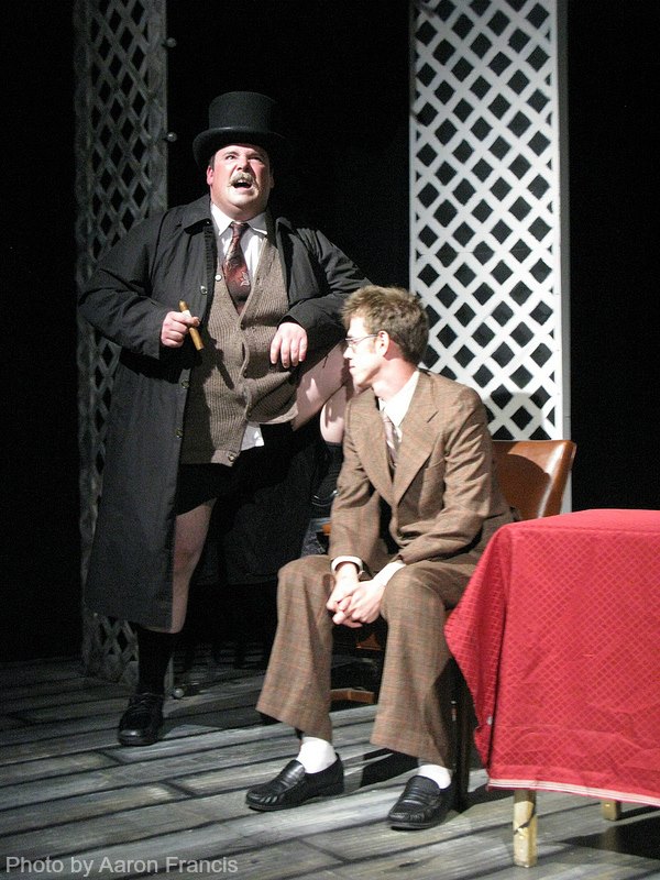 Winston Churchill (Scott Leggett) brainstorms with Edsel (Nathan Wellman) about how to rescue Ford.  Pantslessly.